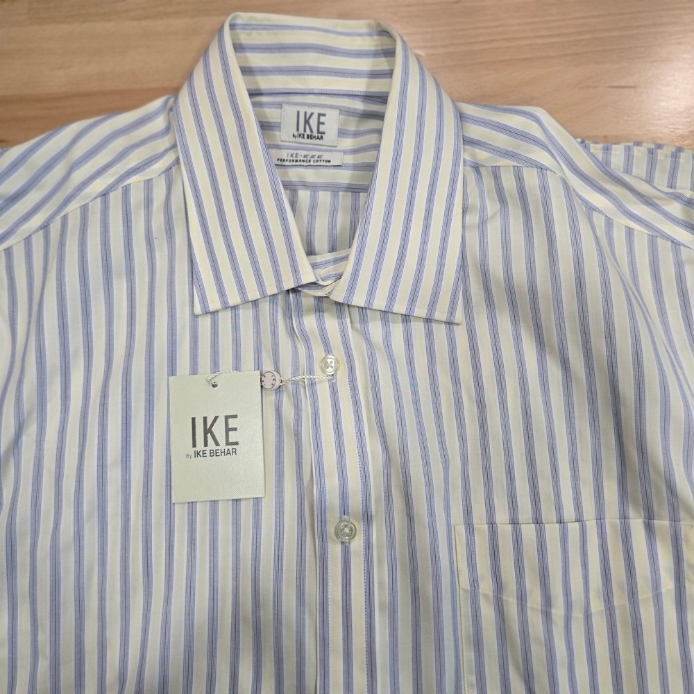 Ike Behar Mens 16 1/2 Long Sleeve Regular Fit Cotton Buttercream Striped Shirt